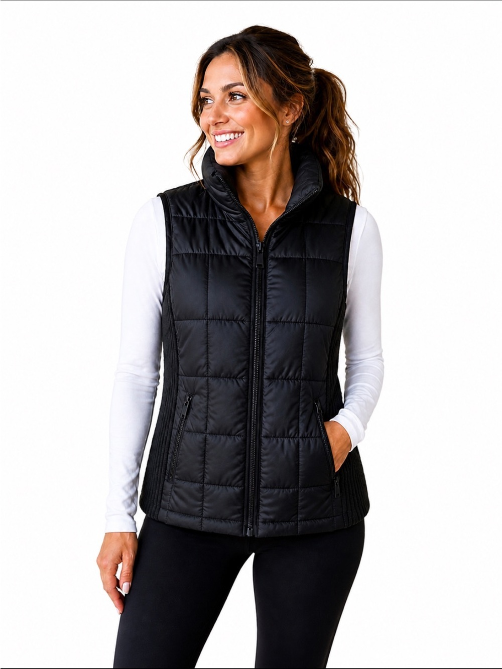 Alp N Rock Black Quilted Puffer Vest Knit Side Panels Size Large Like New!